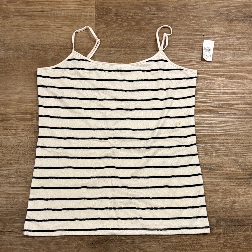 LOFT Black and Cream Striped Camisole